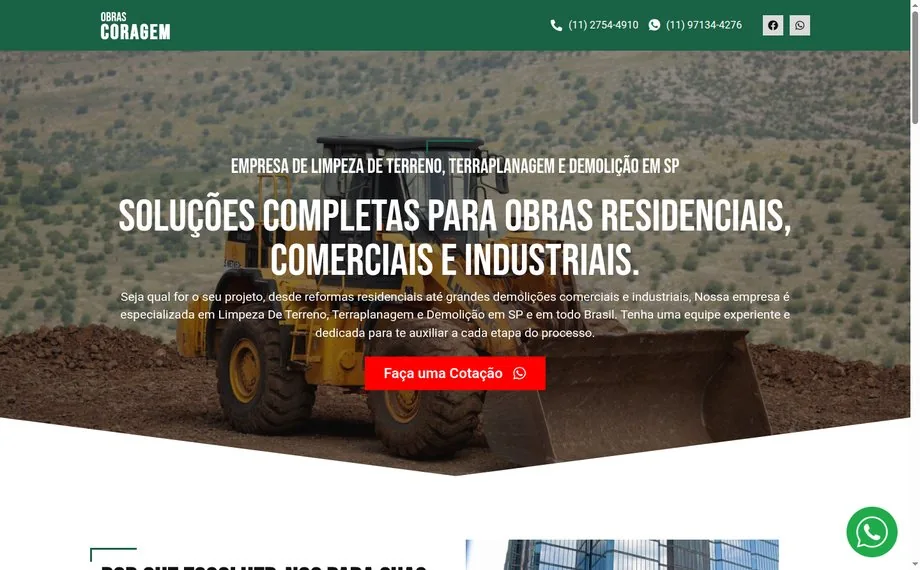 Prévia do site da Obras Coragem